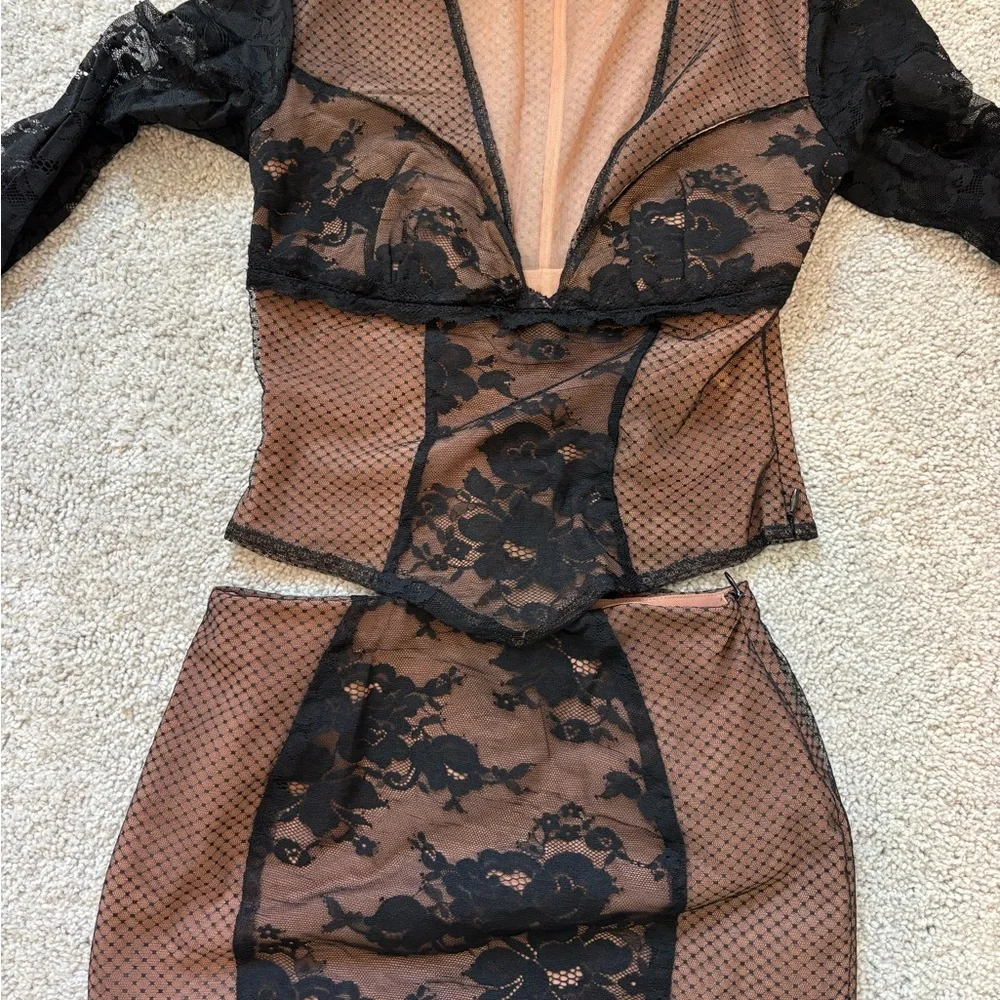 House of CB/Mistress Rocks Brown and Black Lace 2 piece set - Picture 2 of 5